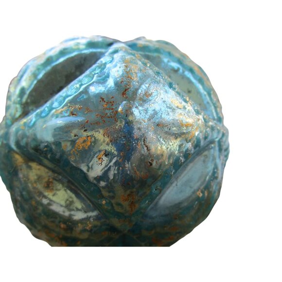 Vintage Turquoise Diamond Bevel Glass Christmas Ornament Kugel Style GUC - Picture 9 of 10